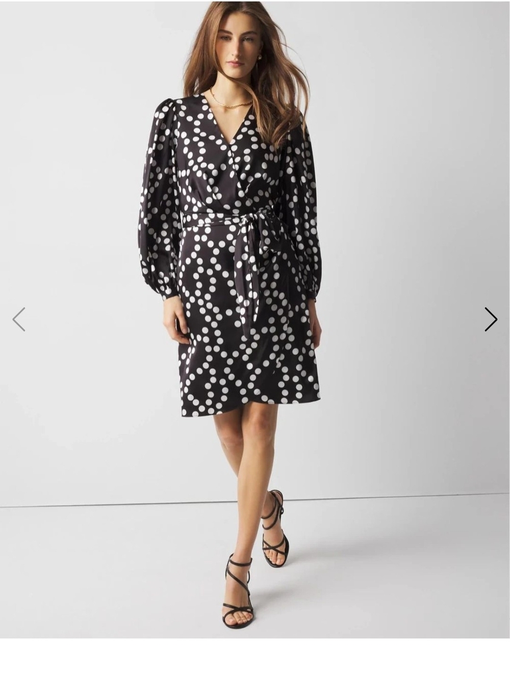 White House Black Market Black and White Polka Dot Wrap Midi Dress - Picture 2 of 10
